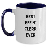 Funny Clerk Gifts from Friends, Christmas Unique Clerk Two Tone Coffee Mug, Best Effin' Clerk Ever - Main
